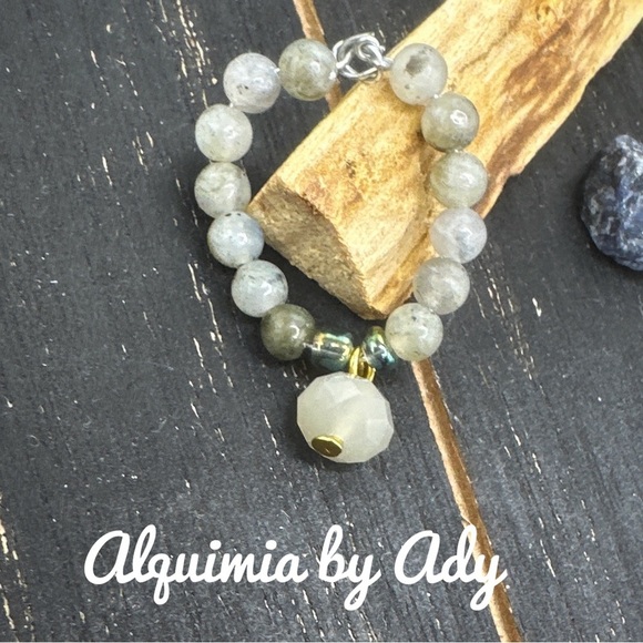 Charms multi stone Labradorite beaded gem ring/handmade bohemian - Picture 1 of 5